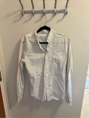 Men's White Micro-Print Button-Down Shirt